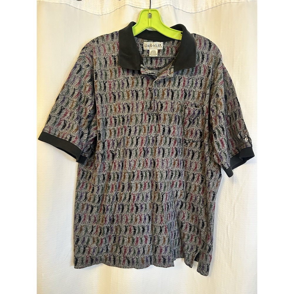 VTG Penguin Grand Slam Polo Shirt Mens L Golf Novelty Print Y2K 90s Dad Grandpa